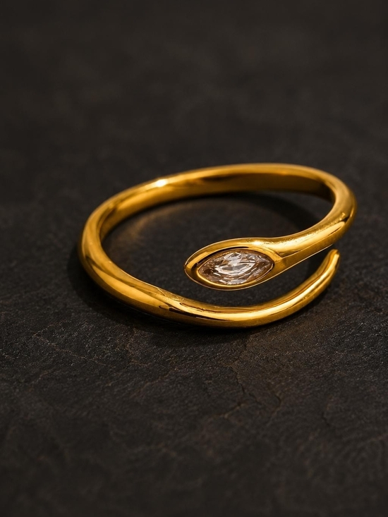 Anthropologie Jewelry - Gold Tone Open Wrap Ring with Marquise Clear Stone
